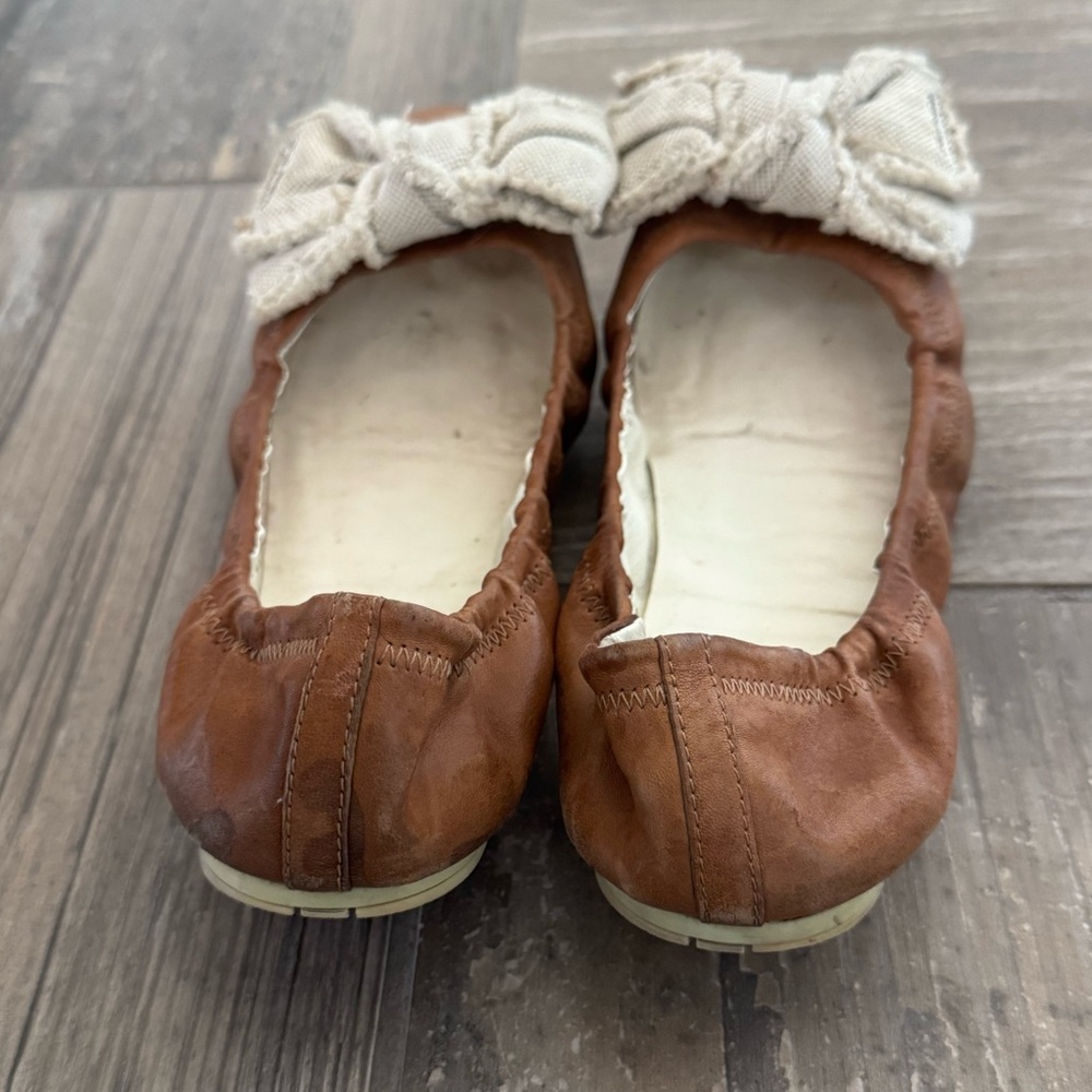 Prada Leather And Canvas Scrunch Bow Ballet Flats Size 38 - Picture 7 of 11